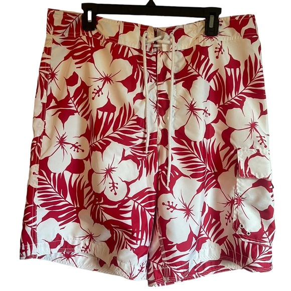 GAP Men’s Red White Hawaiian Swim Trunks Beach Shorts Drawstring Mesh Lined Lrg - Picture 3 of 13